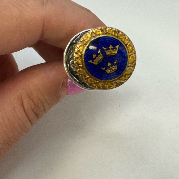 Vintage Olive Tongs Swedish American Line Ship Three Crown Enamel Silver… - Picture 9 of 16